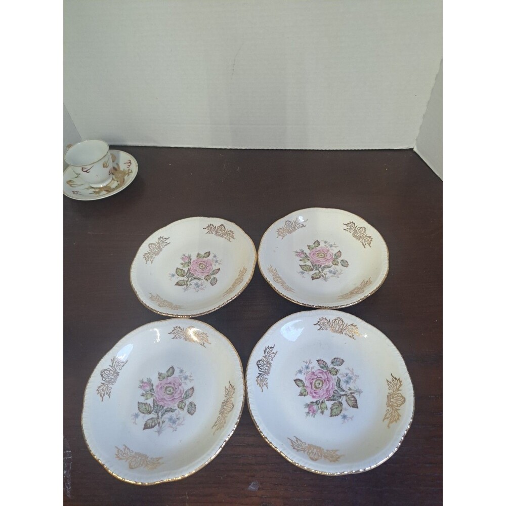 Vintage 1930s-1950s Set Of 4 Homer Laughlin Queen Esther Pink Rose With Gold...